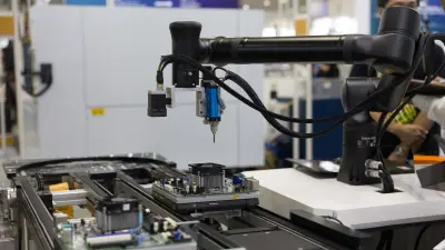 博世力士樂整合 Kassow Robot 七軸協作手臂與 TS2plus 模組化輸送系統，模擬高難度主機板組裝工序